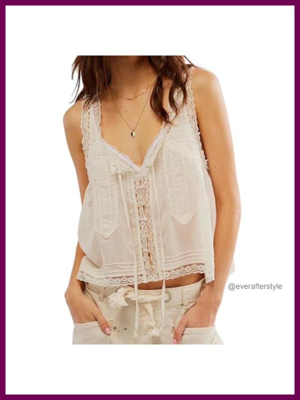 Naileksi Women Sleeveless Lace Trim Chiffon Crop Top Scoop Neck Button Down Tie
